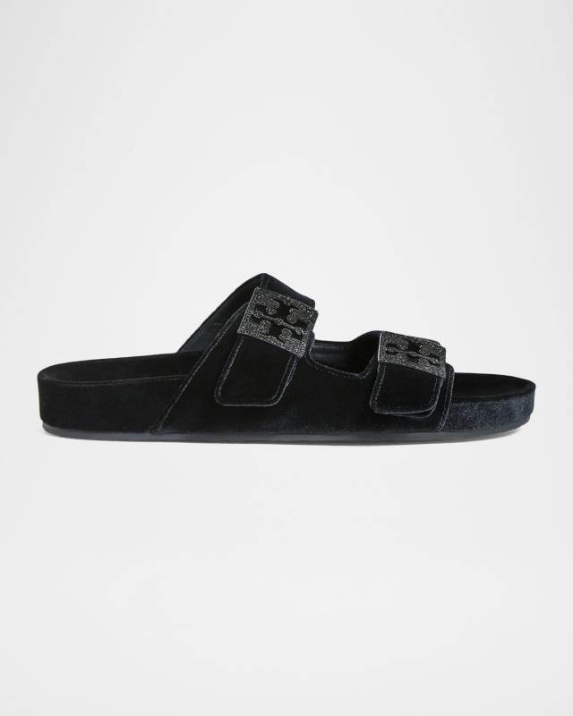 Mellow Pave Velvet Dual-Buckle Slide Sandals